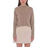 Women's Lightweight Pullover Sweater Mock Turtleneck Solid Color Irregular Texture Long Sleeve Ribbed Knit Tops