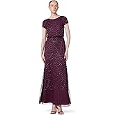 Adrianna Papell Womens Short Sleeve Blouson Beaded Gown