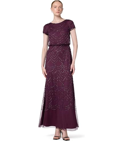 Adrianna Papell Women's Beaded Blouson Long Dress, Dusty Emerald, 4 : Clothing, Shoes & Jewelry