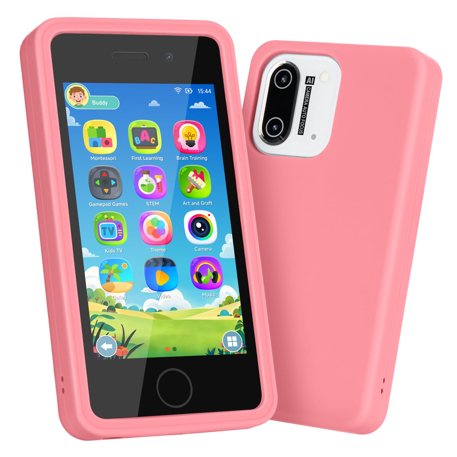 Photo 1 of 3.97" Touchscreen Kids Toys Smart Phone, Kids Phone with Games & Dual Camera, Toddler Toys Phone, Boys and Girls Learning Toy Phone for 3-9 Years Old (Pink)