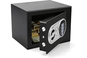 JEAWIWI Safe Box Steel 0.4 Cubic Feet, Black Fire and Water Proof Small Safe, Money Safe with Key and Electronic Keypad Secur