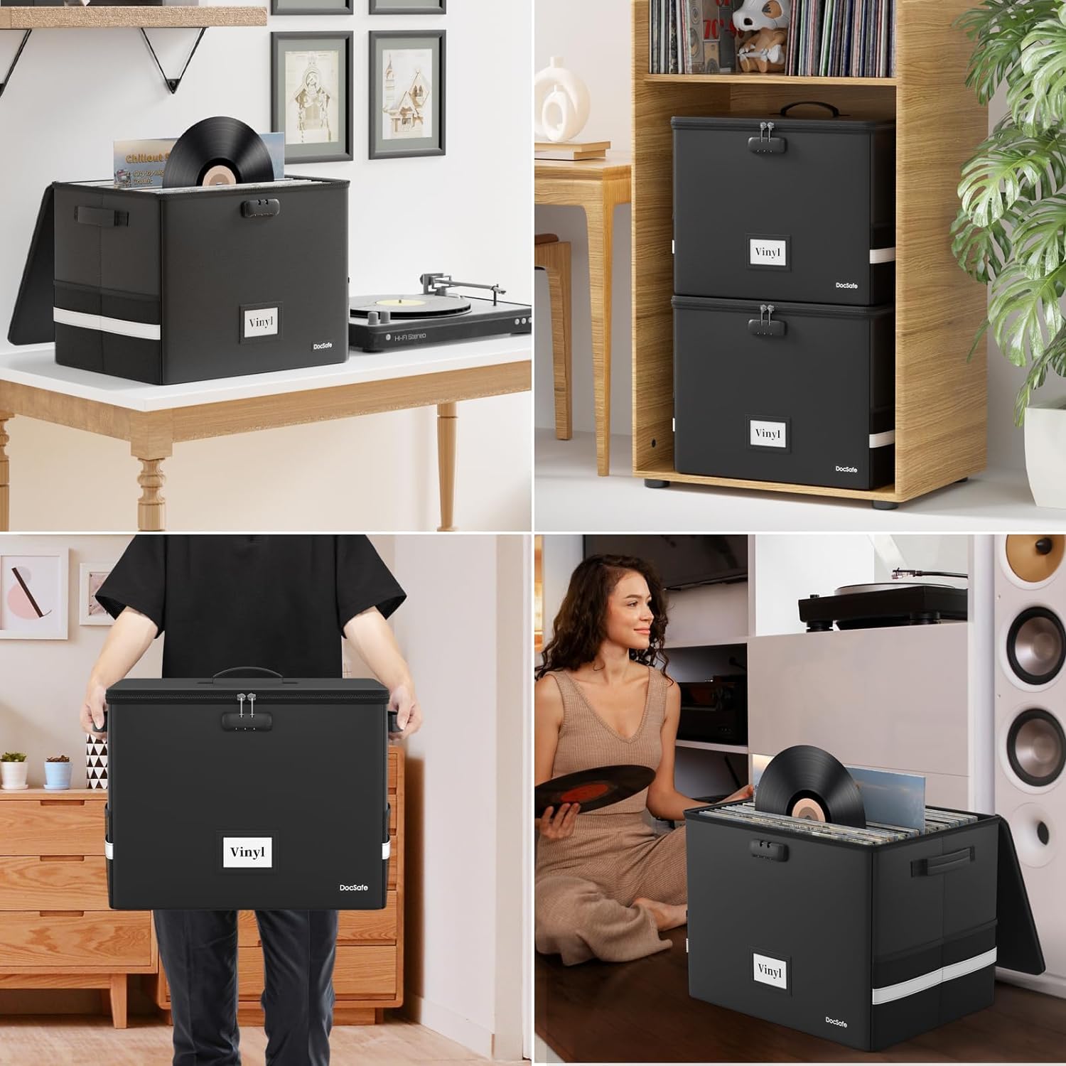 DocSafe Feuerfest Schallplatten Aufbewahrungsbox mit Schloss Schwarz 4