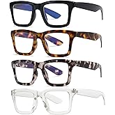 ZXYOO 4 Pack Oprah Style Reading Glasses for Women Men Blue Light Blocking Computer Square Metal Spring Readers +1.5