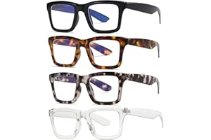 ZXYOO 4 Pack Oprah Style Reading Glasses for Women Men Blue Light Blocking Computer Square Metal Spring Readers