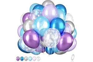 BIAPIAN Frozen Balloons, 12 Inch Purple Blue White and Silver Balloons with Snowflake Balloons for Girls Frozen Theme Party Supplies Ice Snow Theme Birthday Baby Shower Winter Party Decorations