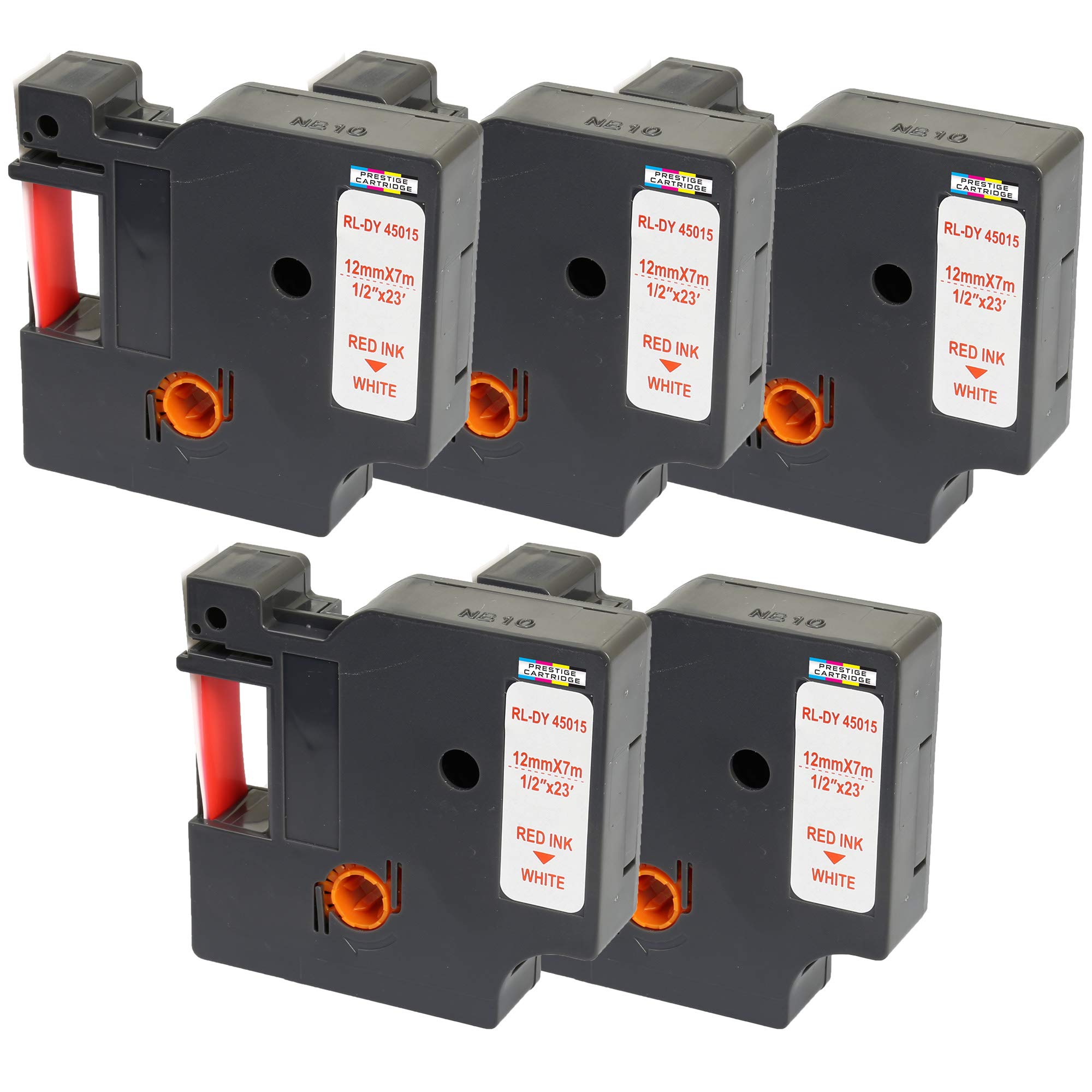 5 Compatible Label Tapes 45015 S0720550 Red on White 12 mm x 7 m for DYMO LabelManager LM 160 210D 220P 260P 280 360D 420P 450D 500TS PnP MobileLabeler LabelPoint LabelWriter LL 450W Duo