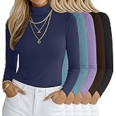 Yearntown 5 Pack Women's Turtleneck Tops, Long Sleeve Casual Shirt Slim Fit Base Layer Tees Stretch Fall Undershirts