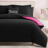 Juicy Couture Alexis Reversible Comforter Set, Queen Bed in a Bag – Black/Hot Pink, 8-Piece Bedding Collection
