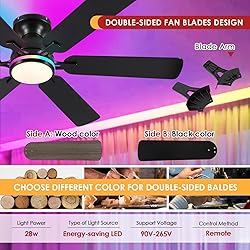 Ceiling Fans with Lights- 52" RGB Low Profile