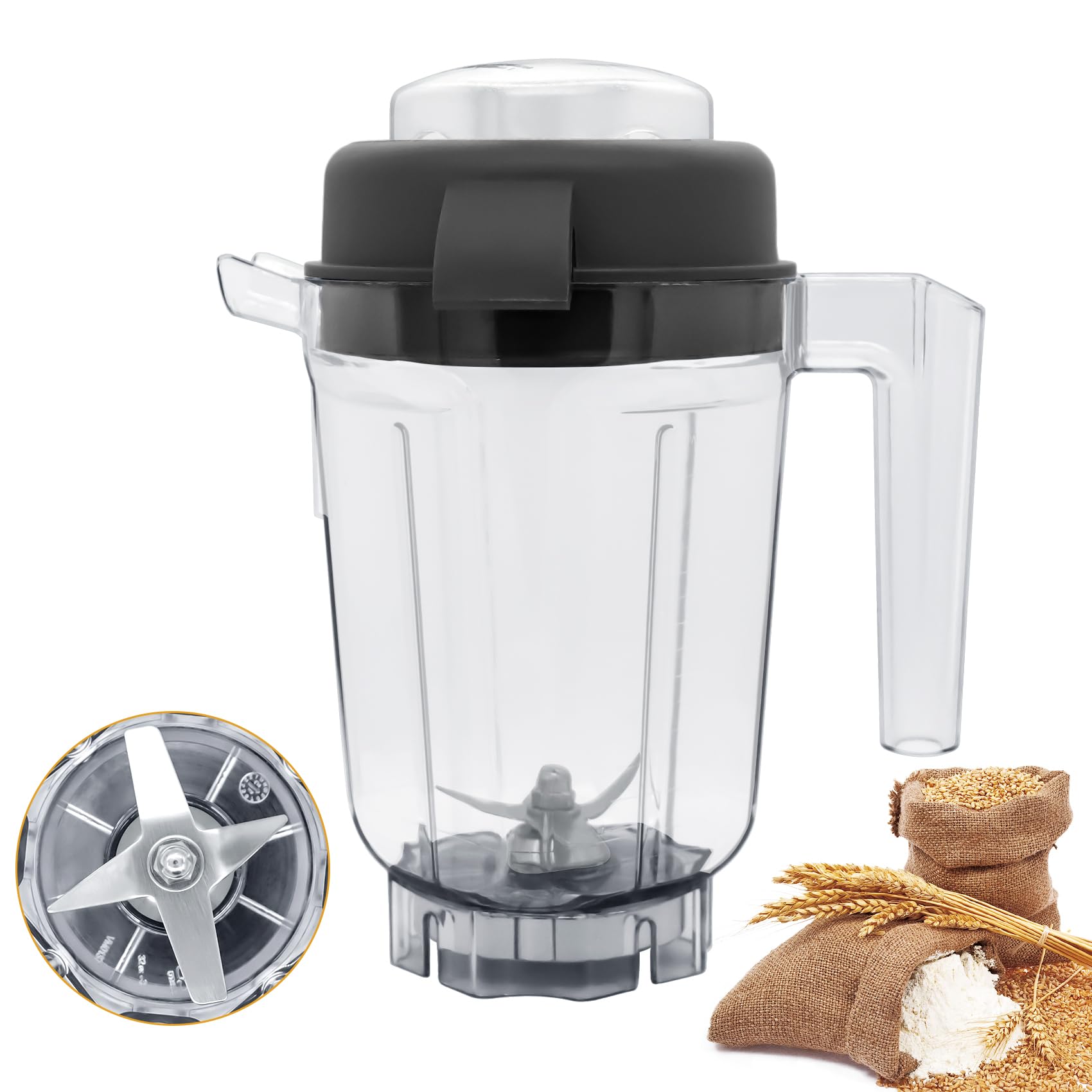 Photo 1 of 32 oz Dry Grains Container Compatible with E310 5000 5200 6300 7500 VM0102 VM0103 Professional Blenders,Dry Blade Container Grind Grains Coffee