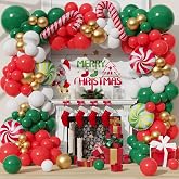 Christmas Balloon Garland Arch kit with Red White Green Balloons Gift Box Balloons Candy Cane Foil Mylar Balloon for Christmas Party Decorations