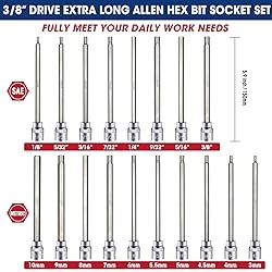 RIZOM 18-Piece 3/8 Inch Drive Extra Long Allen Hex