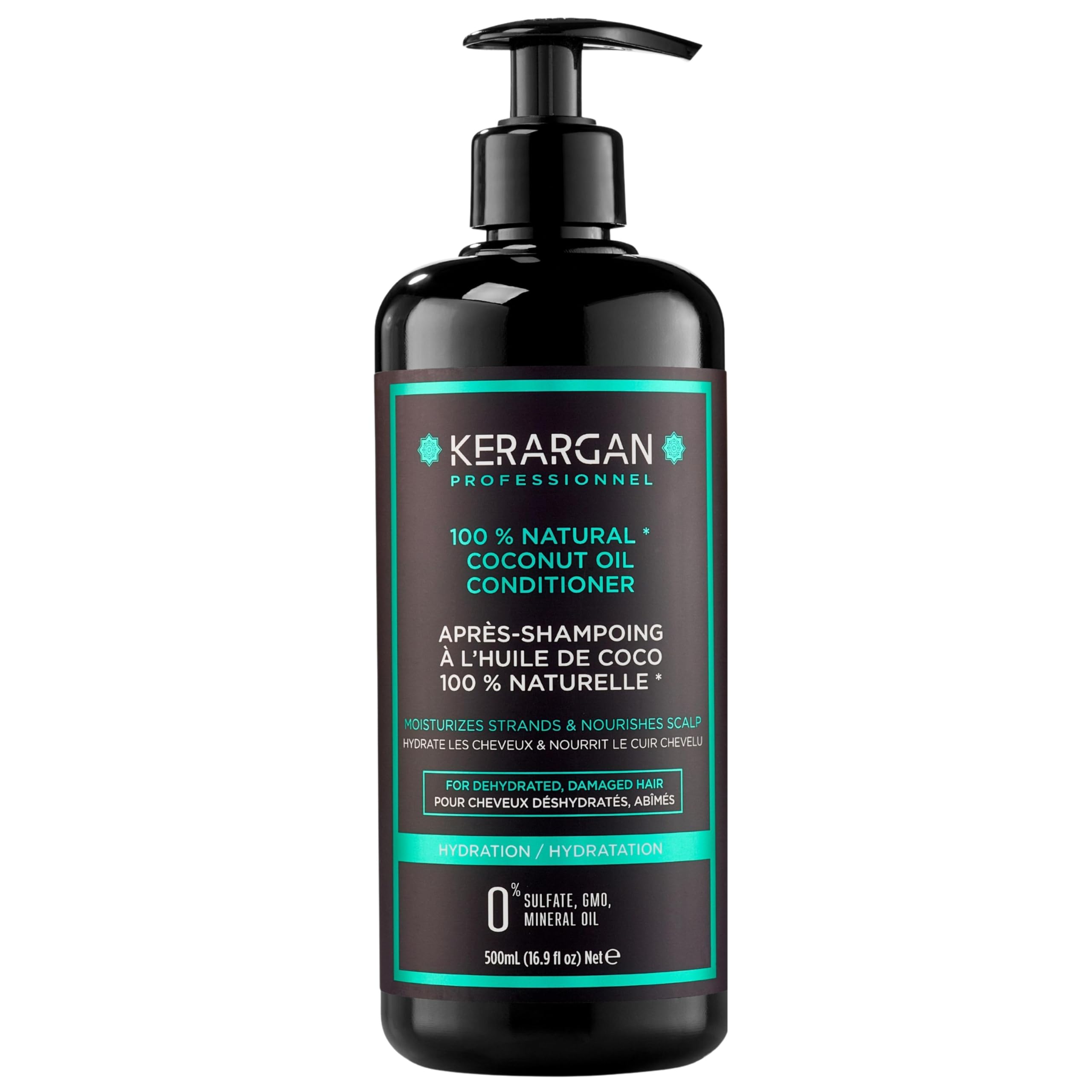 Kerargan - Conditioner with coconut and argan oil to smooth and detangle your hair while nourishing it - Dry and brittle hair - Sulphate, paraben and silicone free - 500 ml