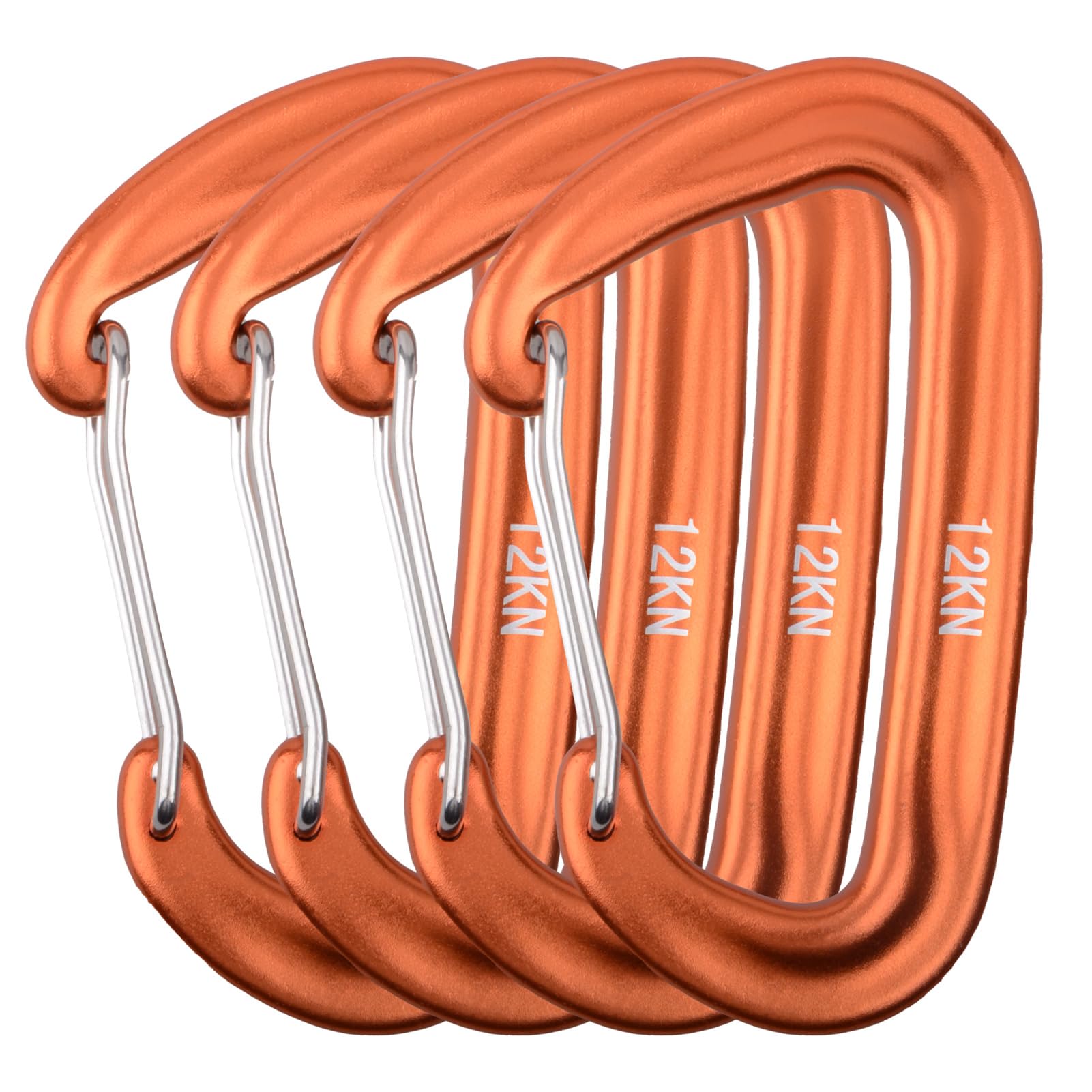 Azarxis 12 kN Carabiner Clips, 4 Pack Heavy Duty Carabiners Clip Rated 2697 LBS Lightweight for Hammock, Camping, Hiking, Backpack, Dog Leash, Gym (Orange)