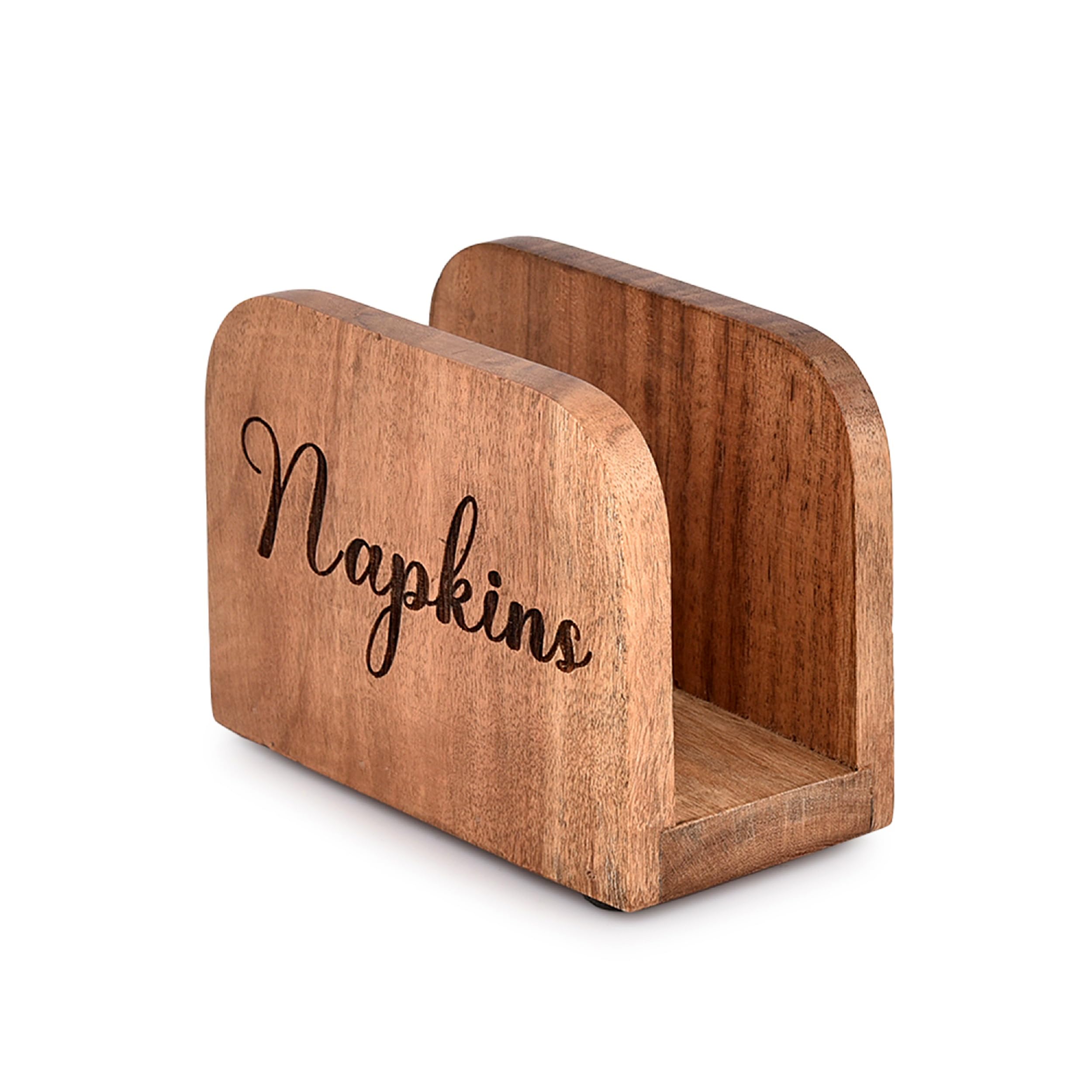 Indus Lifespace Acacia Wood Napkin Holders for Kitchen Upright Paper Napkin Storage Dispenser Napkin Holder for Kitchen, Dining Room Table Décor (13.97cm x 6.98cm x 10.16cm)