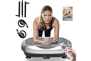 Natini Vibration Plate Exercise Machine - Whole Body Workout Vibration Platform Lymphatic Drainage Machine for Weight Loss Home Fitness w/Pilates Bar + Resistance Bands + Remote