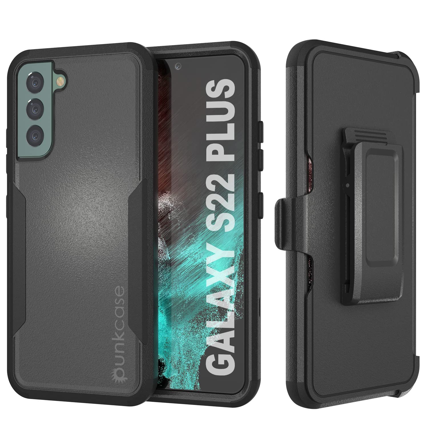 Punkcase Galaxy S22 Plus Belt Clip Holster Case [Patron Series] 4-1 Rugged & Protective Multilayer Phone Cover W/Integrated Kickstand for Galaxy S22 Plus 5G (6.6") (2022) [Black]