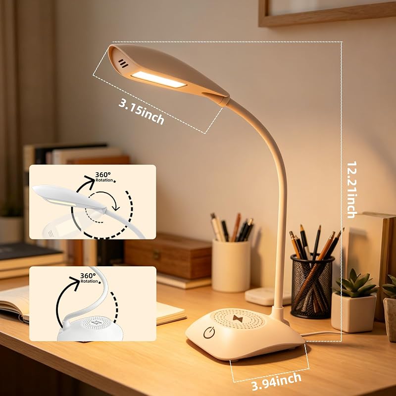 Lampe de Bureau LED avec Chargeur Sans Fil Magnétique MagSafe 15W, 3 Températures de Couleur et Dimmable, 600LM, CRI85, Col Ajustable, pour Home Office Étude Chambre, Blanc