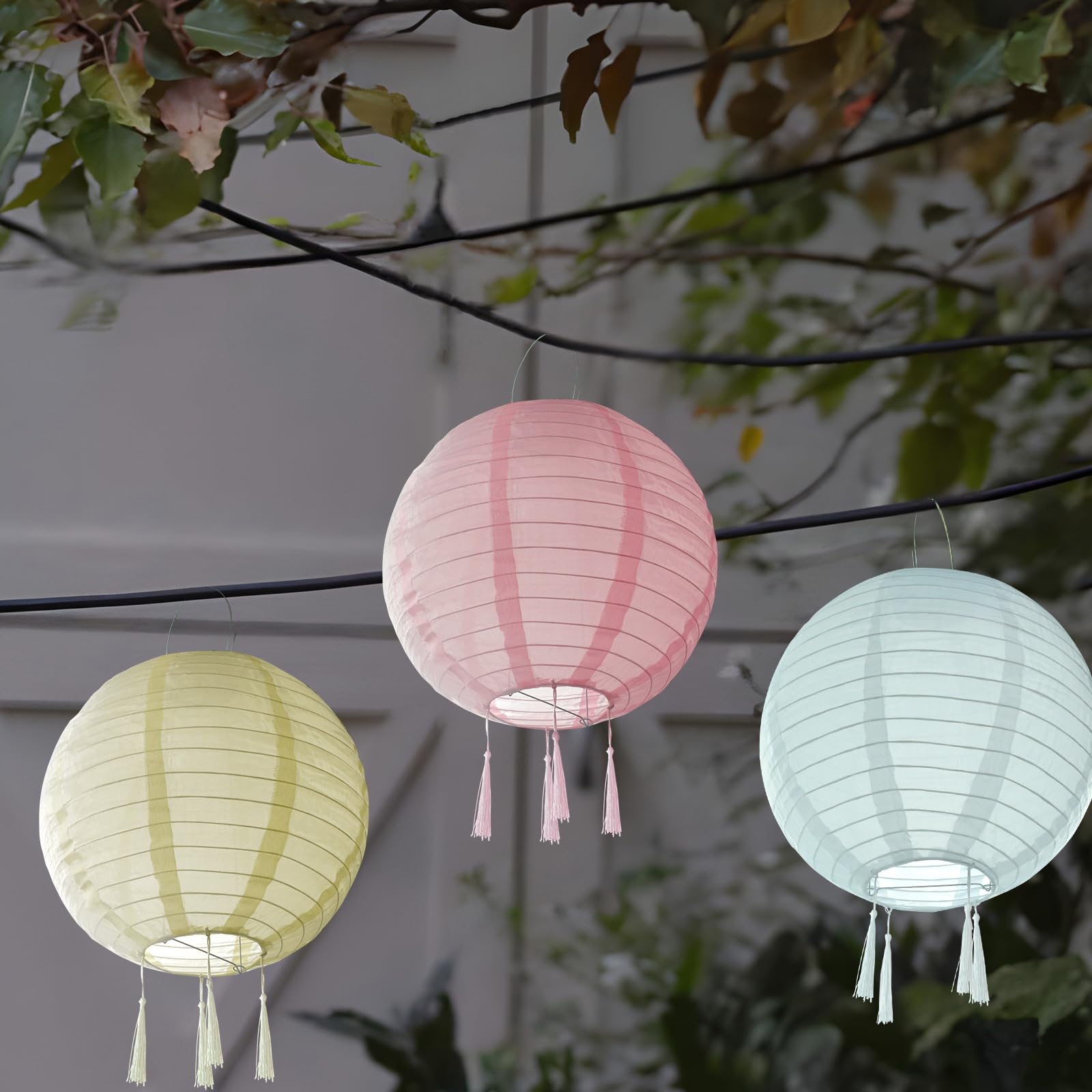 Solar Lanterns, Outdoor Weatherproof, himmel 3 Pieces Solar LED Lantern Waterproof Nylon Hanging Garden Lantern 30 cm Solar Lanterns for Outdoor Garden, Yard, Halloween Party Decoration (Colourful)