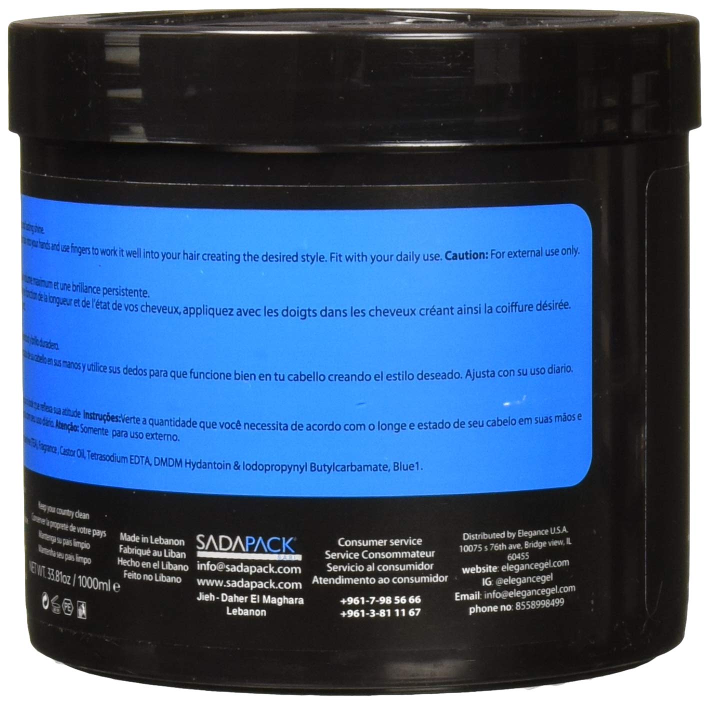 ELEGANCE GEL Triple Action Hair Gel, Blue, 33.8 oz: Premium Beauty