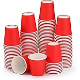 Wuadua 100 Pack 3 oz Red Disposable Paper Cups - Sturdy and Leak-Proof for Parties, Events, Office, Home Use Disposable Mouthwash Cups - Ideal for Hot/Cold Drinks, Smooth Rim Design, Eco-Friendly