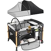 Baby Bassinet 5 in 1 Pack and Play,Baby Crib Adjustable Beside Sleeper One-Second &One-Hand Setup,Portable Playard Foldable Playpen for Newborn,Babies and Toddlers with Changing Table,Mattress (Black)