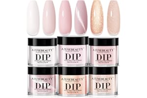 AZUREBEAUTY Dip Powder Nail Set, 6 Colors Nude Pink Glitter Cat Eye Natural Dipping Powder Starter All Season Kit, French Nail Art Manicure DIY Salon, No Need Nail Lamp Cured