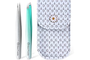 Expert Slant and Point Tip Tweezer Set with Exclusive Storage & Carrying Case, GlamTweeler Sharp & Precision Tweezer Set for Eyebrows, Facial Hairs & Fine Hairs Removal (Sparkle Mint Green + Silver)