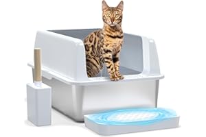 IVYQXG Stainless Steel Litter Box with Lid, High Side Cat Litter Box Enclosure for Multiple Cats, ABS Top Cover with Pedal, Non-Sticky, Include Litter Scoop(X-Large)