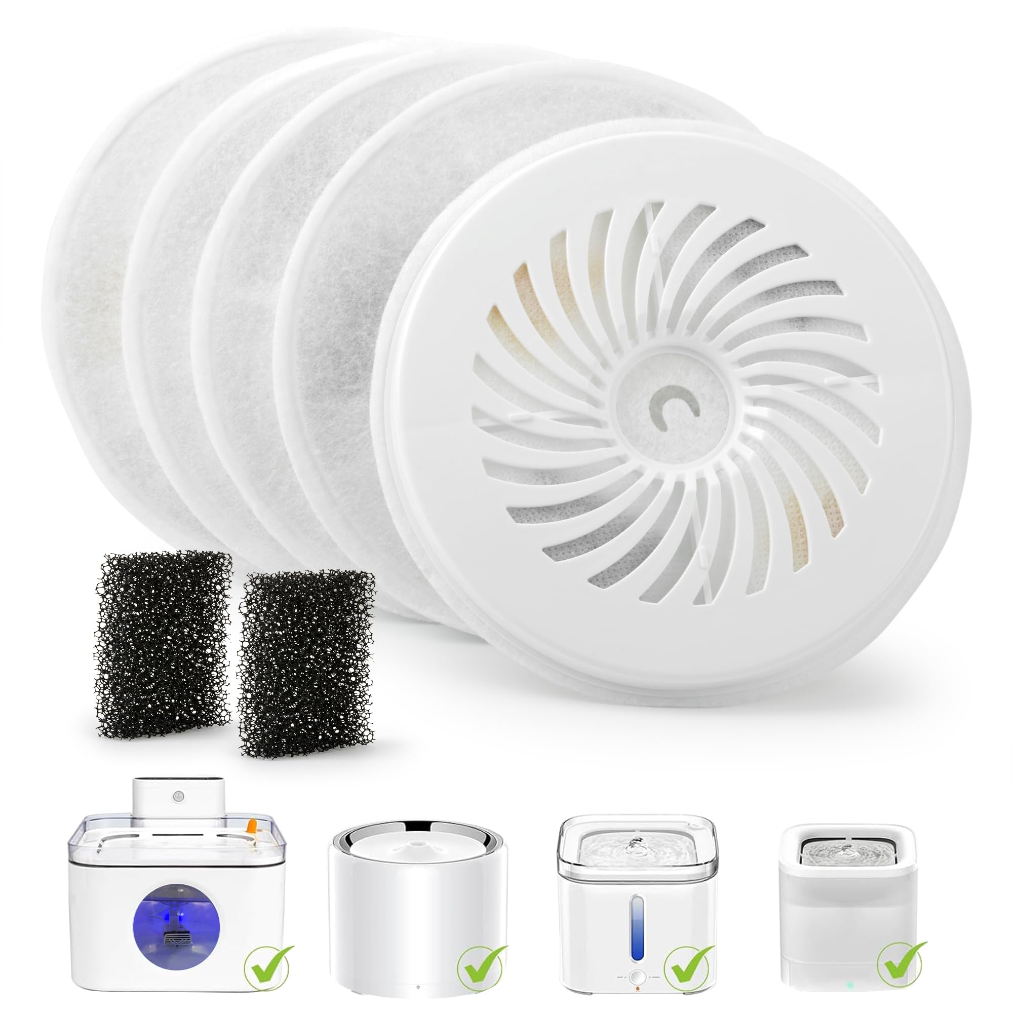 Petace Cat Water Fountain Filters, Replacement Sponges for Wireless Pet Water Dispenser, Cat Drinking Fountain Activated Carbon Filters 5 Packs