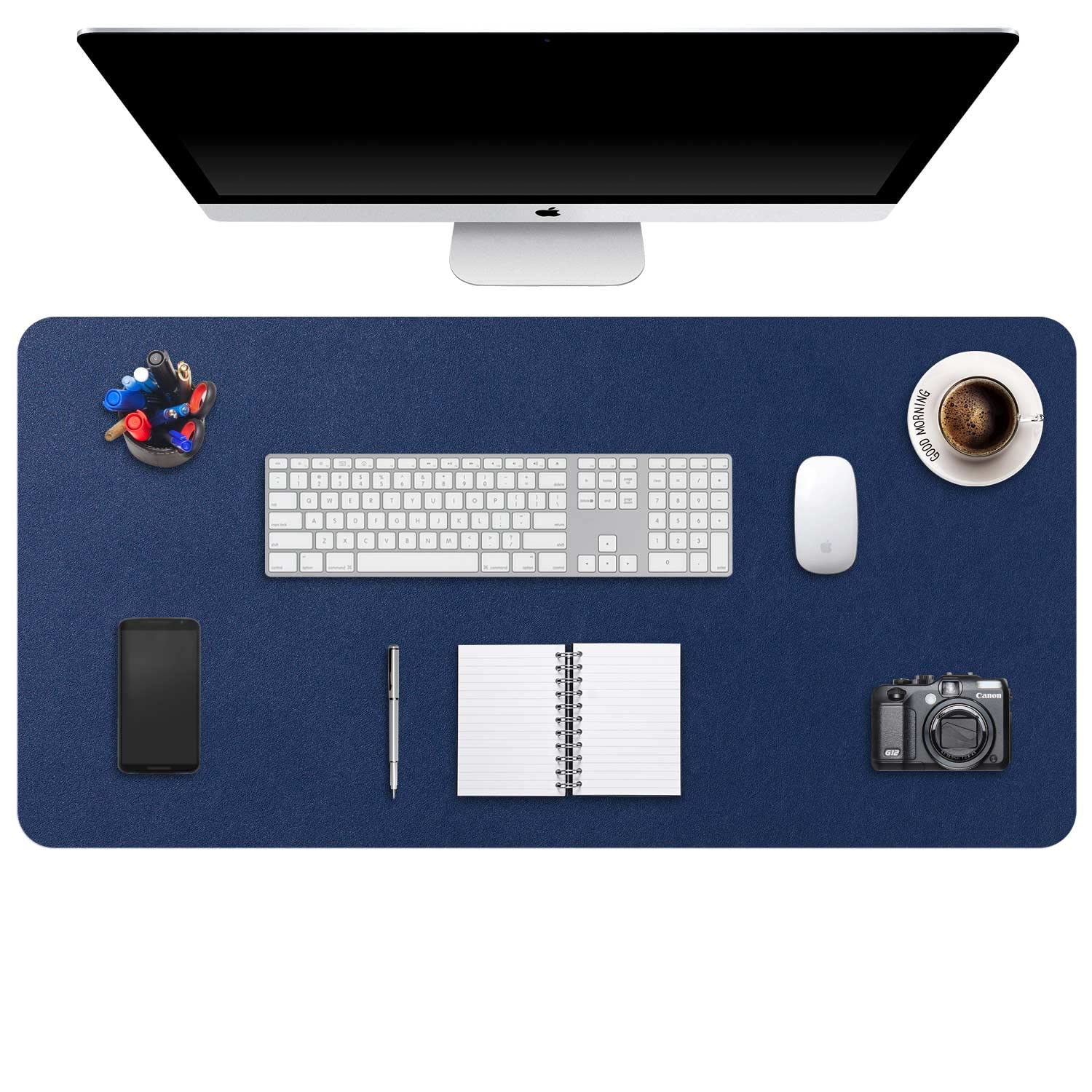 DOBAOJIA Extended Mouse Pad Mat XXL Desk Pad Large Desk Mat 35.4" X 16.9" Desk Blotter Writing Pad for Laptop/Office/Home, PU Leather Waterproof +Suede Non-Slip 90 x 43cm (Dark Blue)