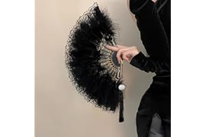 AUOCATTAIL Black Gold Edge Feather Fan Vintage Lace Style Folding Hand Fan for Wedding Costume Dancing Party Favor Decoration