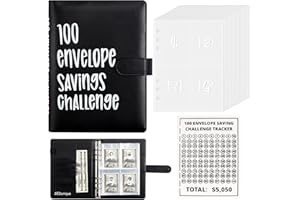 GEDunique 100 Envelopes Money Saving Challenge, 2023 New 100 Envelope Challenge Binder, Easy and Funny Way to Save $5,050 Budget Planner, 100 Day Envelope Challenge Kit Money Saving Binder Black