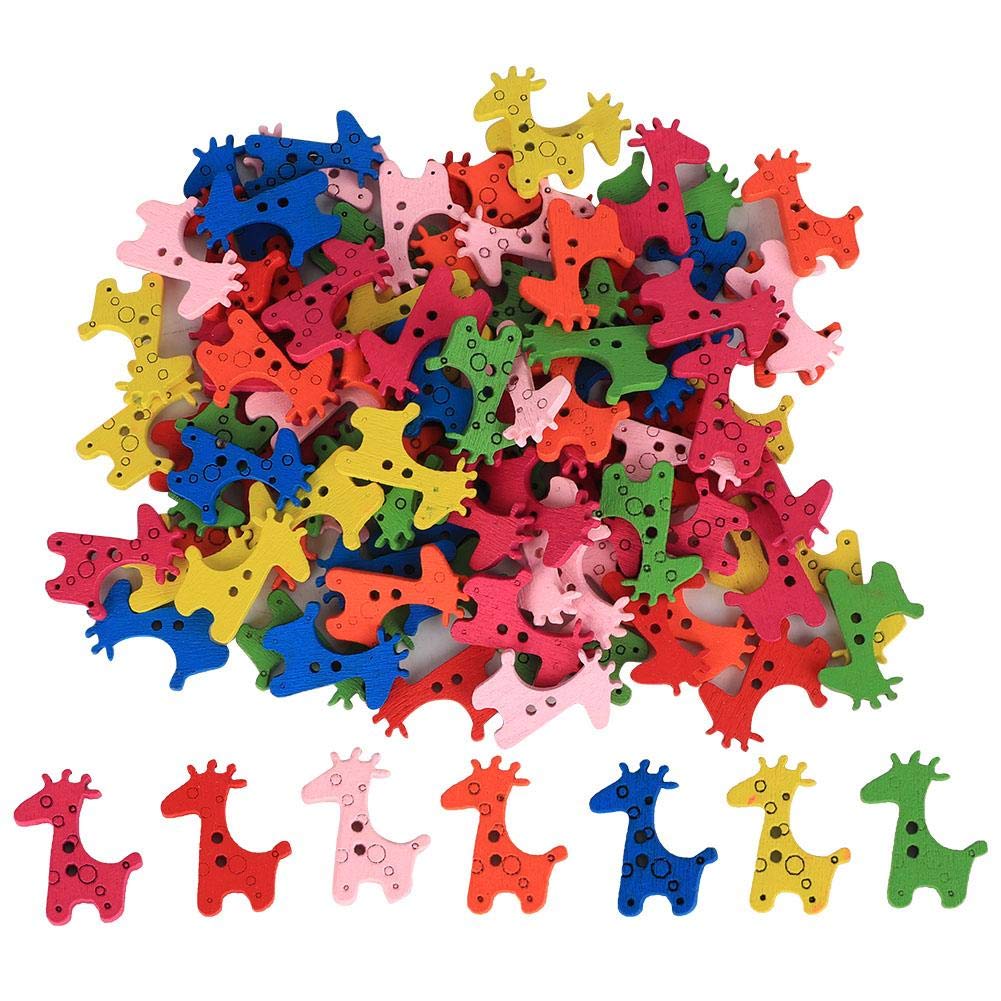 100Pcs Wooden Giraffe Shape Buttons, 25x20mm Colorful Animal Craft Buttons with 2 Holes for Sewing, Scrapbooking, Kids Clothing, DIY Accessories