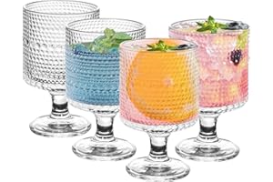 Btrquedo Vintage Goblet Glasses Set of 4, 8 oz Wine Glasses Cocktail Glasses for Beverages, Mixed Drink Glasses Water Globlet