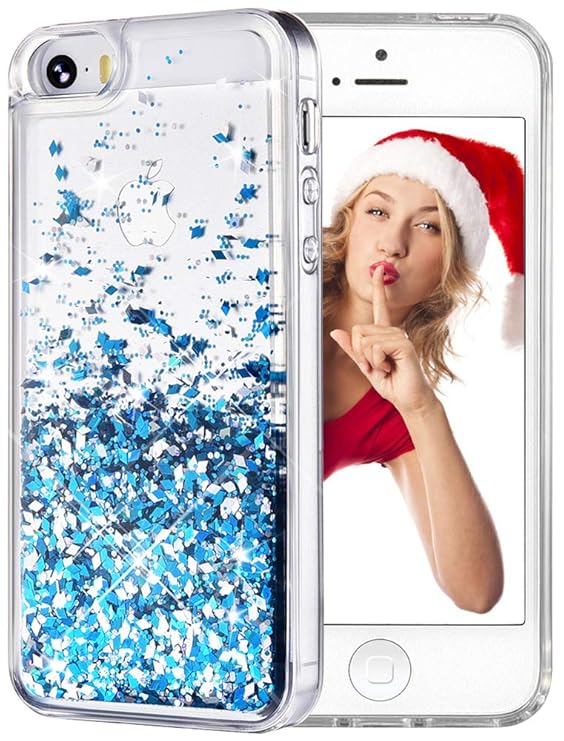wlooo Handyhülle iPhone SE Glitzer Hülle, iPhone SE/5/5S Hülle Flüssig Bewegende Treibsand Fließend Flüssigkeit Glitter Quick