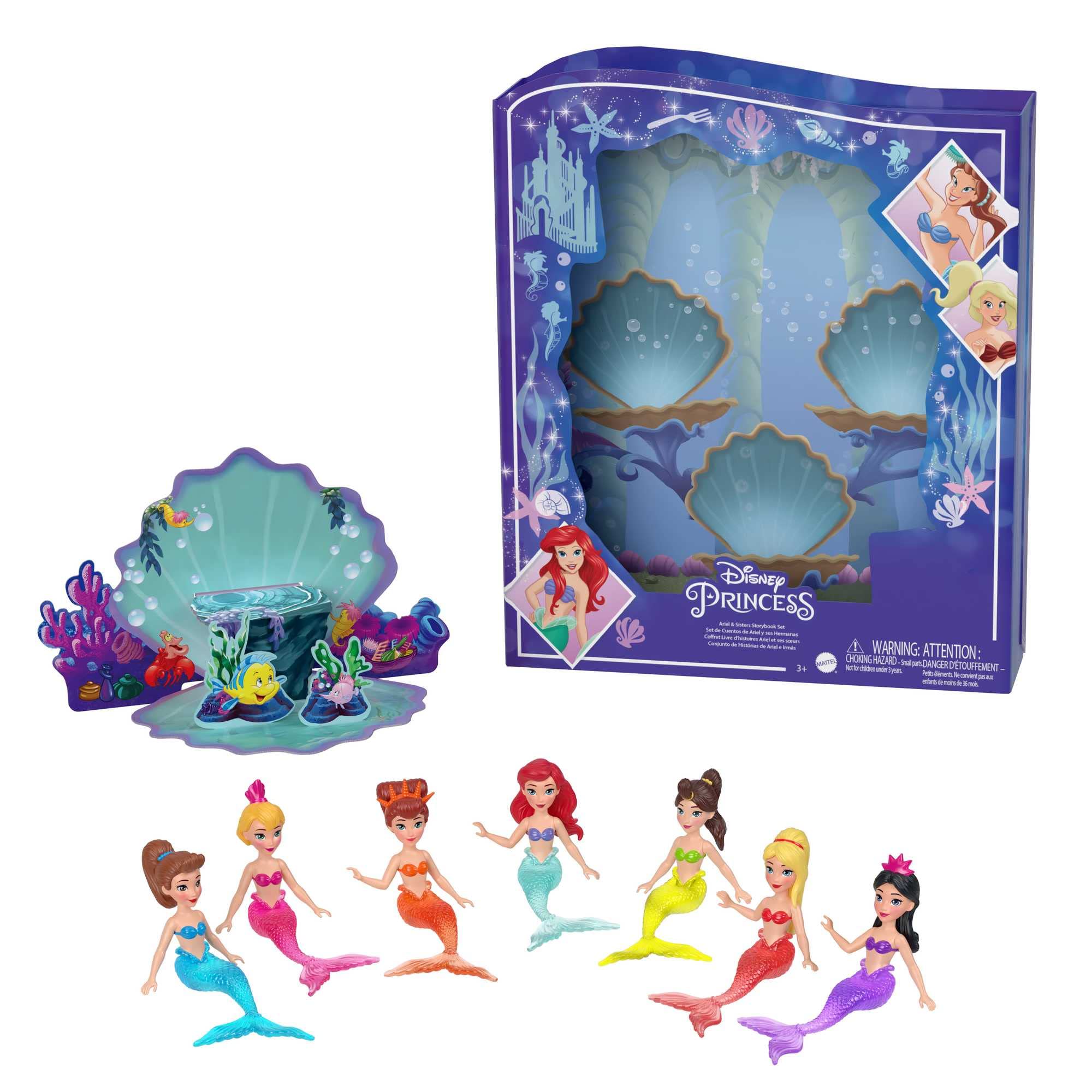 ​Disney Princess Toys, Ariel Story Pack with 7 Mermaid Dolls, Small Dolls, Figures and Accessories Inspired by Disney’s The Little Mermaid, HLW96