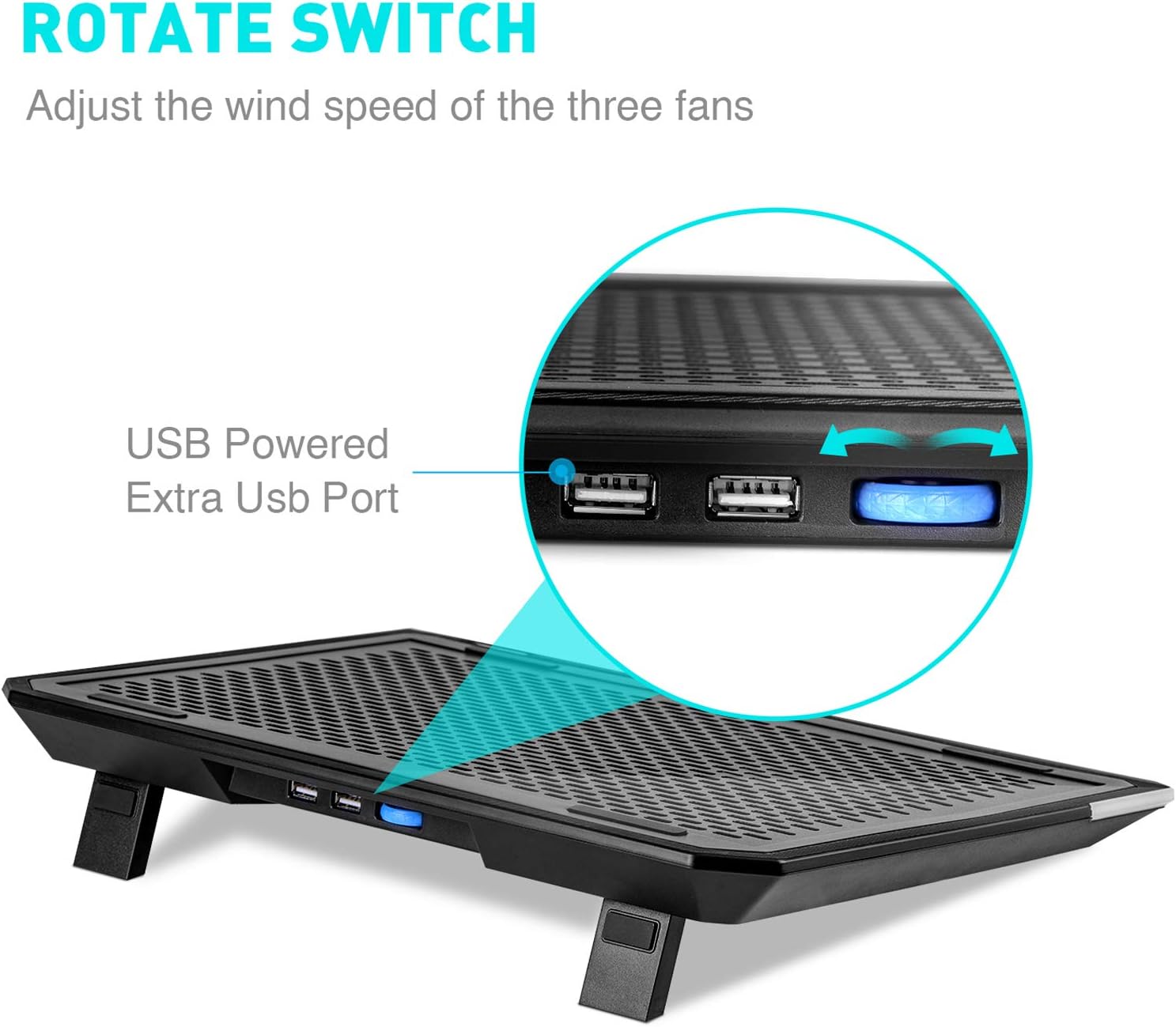 havit RGB Laptop Cooling Pad for 15.6-17 Inch Laptop with 3 Quiet Fans and Touch Control, Pure Metal Panel Portable Cooler (Black+Blue): Computers & Accessories