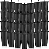 Honeydak 30 Pack Tumbler with Straw and Lid Bulk Cups for Gifts Water Bottle Iced Coffee Travel Mug Cup Reusable Plastic Tumblers for Party Birthdays 24-27 oz (Black Color)