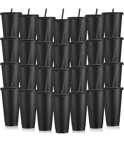 Amazon.com: Ahongwenxi 30 Pack Halloween Black Plastic Cups with Lids and  Straws, 24 oz Disposable Plastic Tumblers Iced Coffee Cups Travel Mug Cup  for Juices Birthday Bachelorette Party Wedding (Black,24 oz) :