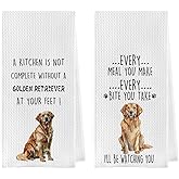 Geqtt Golden Retriever Dish Towels Set - Golden Retriever Decorative Waffle Weave Kitchen Towels, Hand Tea Towels for Bathroom Kitchen (16×24 Inches Set of 2)