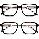 AMOMOMA 2 Pack Retro Reading Glasses for Women Men,Rectangle Blue Light Computer Reader Frame AM6198