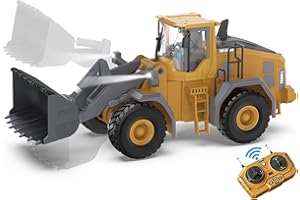 KIDMARKT 9-Channel Metal RC Wheel Loader - Remote Control Kids Construction Play Toys with Realistic Lights and Sound, 1:20 Scale, Tractor Toys for 3+ Boys, Perfect 2025 Grandkids Birthday Gift for Ages 3-12+