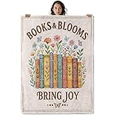Asivud Charming Book Blanket, Floral Reading Theme 60 x 50 Inch Flannel Throw Blanket, Gifts for Women Kids, Lightweight Cozy Warm Blankets for Sofa Travel Home Decor