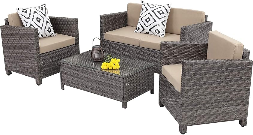 Amazon Com Wisteria Lane Outdoor Patio Furniture Set 5 Piece Conversation Set Wicker Sofa Loveseat Chair Gray Wicker Garden Outdoor