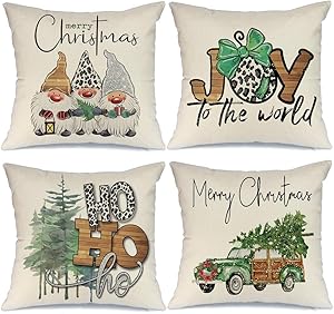 AENEY Christmas Pillow Covers 20x20 Set of 4, Joy Gnome Truck Christmas Tree Rustic Winter Holiday Throw Pillows Farmhouse Christmas Decor for Home, Xmas Decorations Cushion Cases for Couch A312-20