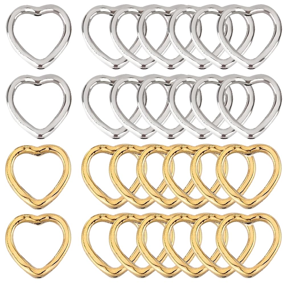 SOFPLATE 1 Box 120Pcs Heart Beads Frame Small Frame Metal Beads Alloy Tibetan Style Hollow Gold Love Linking Rings with Double Holes Silver Frames Beads Connector for Jewelry Making Beading DIY Crafts
