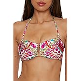 Trina Turk Women's Hawaiian Garden Bandeau Bikini Top, Floral Print, Adjustable, Tie Back, Swimwear Separates