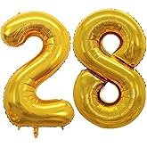GOER Number 28 Balloons for 28th Birthday Party Decorations,42 Inch Jumbo Foil Helium 82 Balloons for 82nd Birthday Party Decoration (Gold)