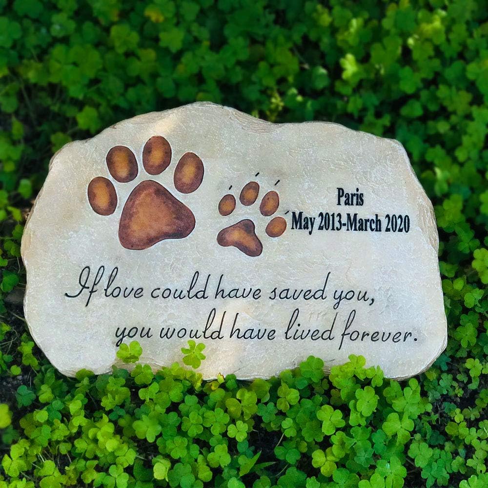 Pet Dog Memorial Stones,Personalized Paw Prints Dog Cat Memorial Stones Stepping Stones Outdoors or Indoors for Garden Backyard Grave Markers L888